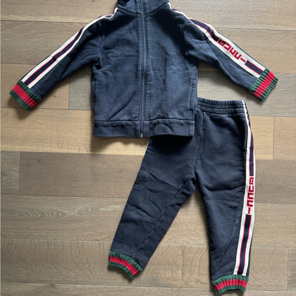 Gucci Kids Navy Tracksuit with Red and Green Accents